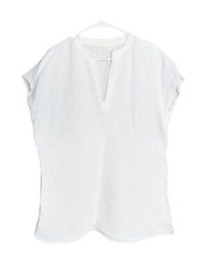 White Cotton Gauze Top Large Minimalist Boho Lagenlook Beachy Capsule Clean Girl